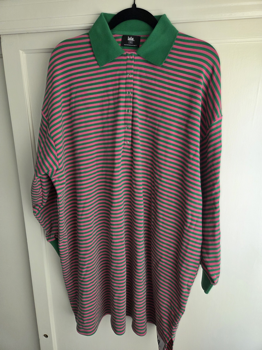 Lalaland University Oversized Polo Mini Dress in Watermelon Stripes